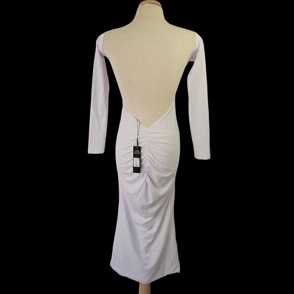 Fashion Nova Monaco Backless Midi Dress Size S White Bodycon Long Sleeve NWT - Picture 7 of 13